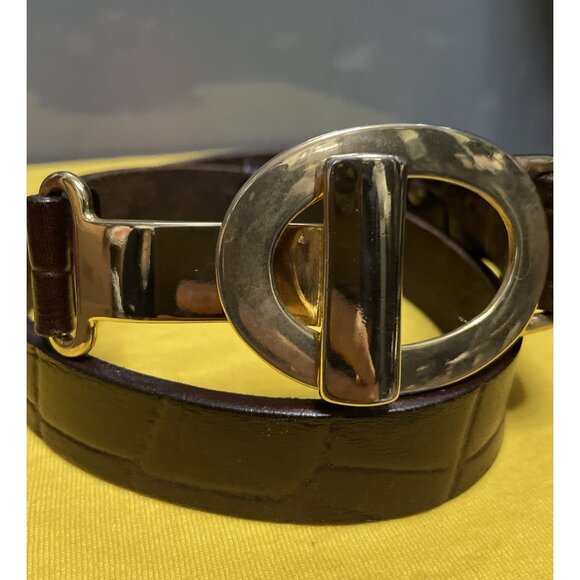 Abel Italy Vintage Brown Mock Croc Leather Adjustable Gold Plated Belt Size L main image 5